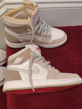 Air Jordan 1 High Top Sneakers in White & Beige